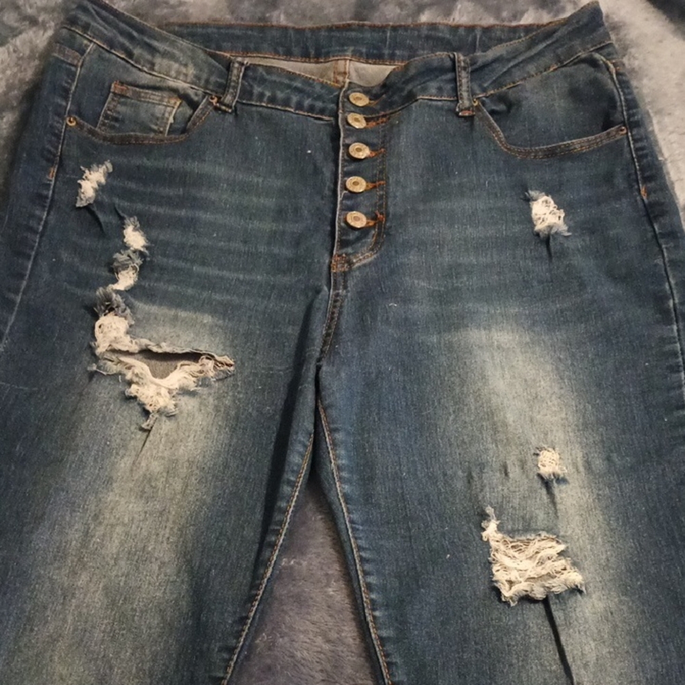 Macy's Blue Distressed Boyfriend Jeans